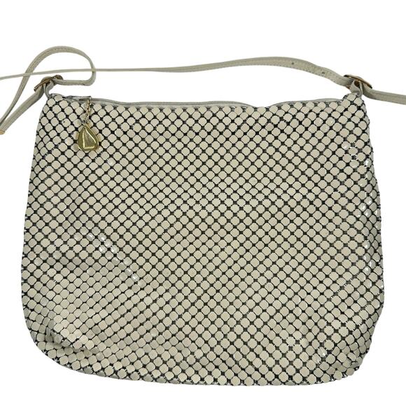 Vintage Whiting and Davis Mesh Evening Crossbody Cream Color Handbag Purse Bag - Picture 1 of 16